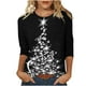 thumbnail image 2 of Pntutb moda mujer camiseta estampada de longitud media 3/4 mangas blusa cuello redondo casual tops Pntutb Pntutb-3286, 2 of 5