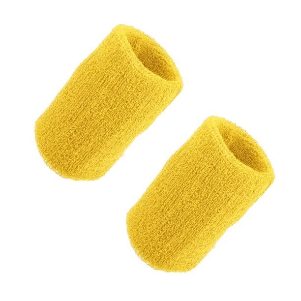 Par de muñequeras de Algodón Absorbente de sudor Amarillo 8x10cm Unique Bargains
