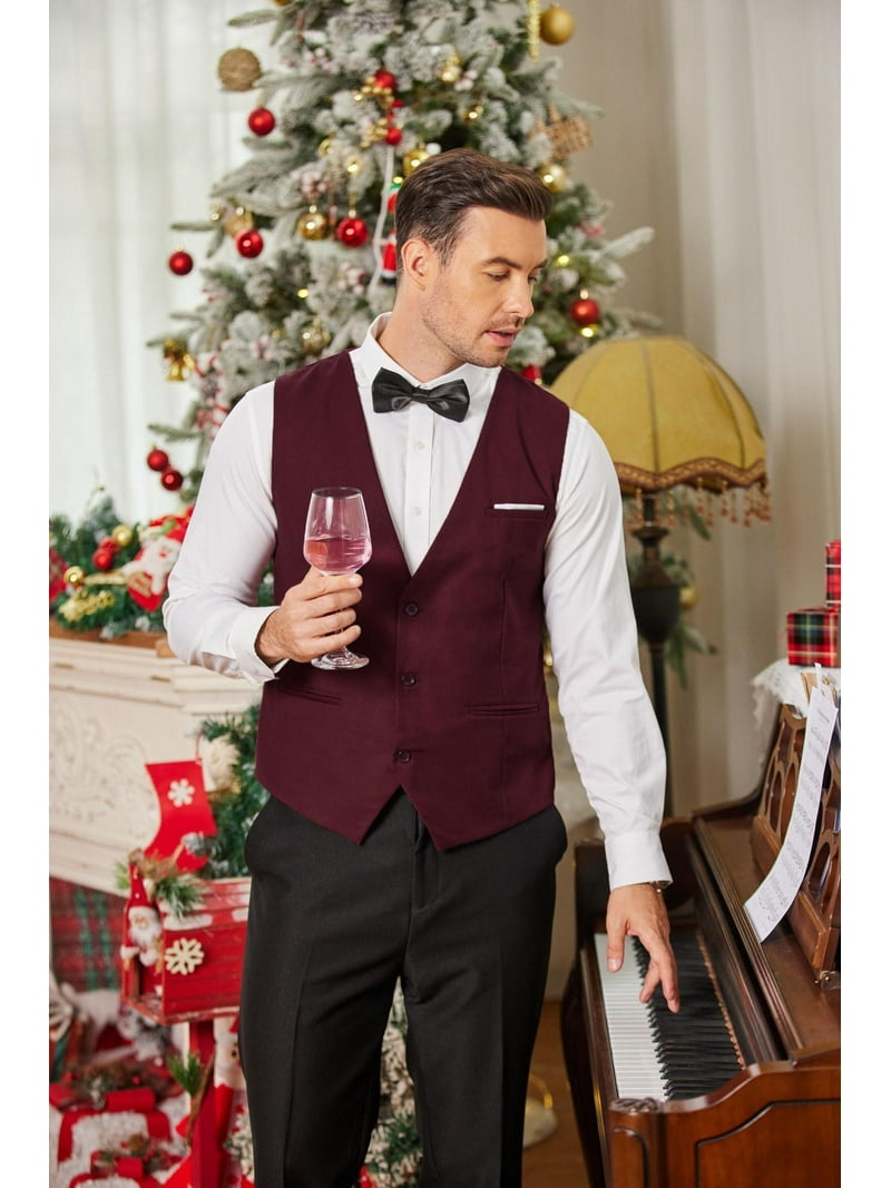 mens christmas dress vests COOFANDY Mens Christmas Suit Vest Slim Fit Formal Party Tuxedo Dress Vest