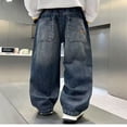 thumbnail image 5 of Baggy Jeans for Boys 10-12 Comfy Elastic Waist Pull-On Casual Demin Pants Slim Fit Straight Leg Trousers Streetwear Back To School Clothes, 5 of 7