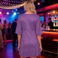 thumbnail image 4 of Nmnitkp Cocktail Dresses for Women Sequin Mini Dress, 3/4 Sleeve Crew Neck Tiered Ruffle Loose Fit Party Dress for Cocktail & Holiday Event Purple,2XL, 4 of 5