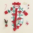 thumbnail image 3 of RUINIXCW Newborn Baby Girl Christmas Outfit Infant Girls Fall Winter Clothes Xmas Footed Romper Bow Print Long Sleeve Zip Up Footie Jumpsuit Headband, 3 of 9
