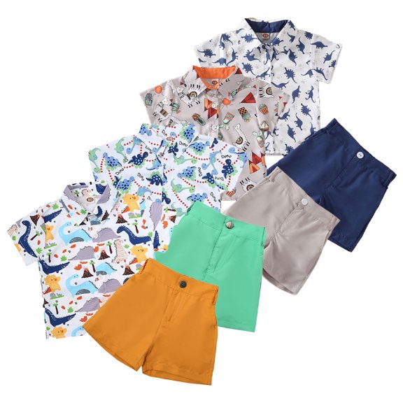 YTDSCS Toddler Baby Boys Girls 2Pcs Print Shirt Set 2M-5Y Kids Summer Gentleman Clothes Tops Shorts Set Baby Clothes Outfits