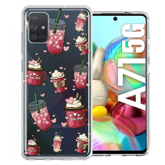 MUNDAZE for Samsung Galaxy A71 4G Coffee Lover Valentine's Hearts Pink Drink Latte Double Layer Phone Case Cover