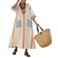 thumbnail image 5 of Levmjia Womens Striped Maxi Dress V Neck Casual Beach Cover Up Boho Kaftan with Pockets Flowy Crinkle Fabric loose Summer Vacation Outfit, 5 of 5