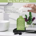 thumbnail image 3 of Green glass soap dispenser set with black pump, 13.5oz refillable liquid hand soap dispenser, lotion dish soap dispenser for modern home decor, bathroom, kitchen countertop, Hotel(2 pack), 3 of 6