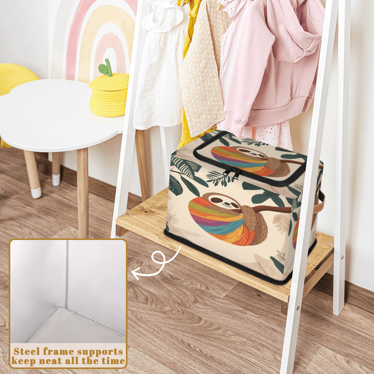 ADECORIVY Tree Sloth Fabric Storage Bin with Lid, Decorative Closet Shelf Organizers, Colorful Funny Foldable Basket Box Clothes Storage Bin with Handles