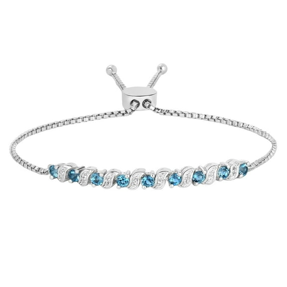 Genuine White and London Blue Topaz Bracelet 1.34 Carats Sterling Silver Blue Jewelry For Women