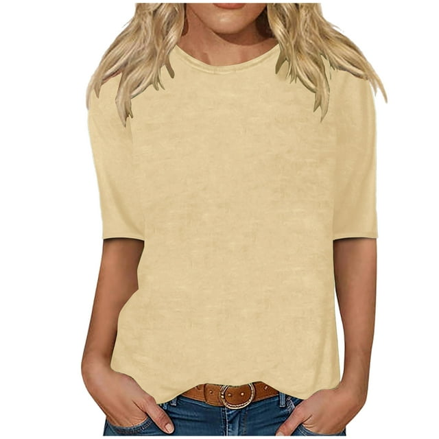 aidice Plus Size Tops for Women Casual Round Neck Short Sleeve Basic Tees Comfy Fitting Blouses Tops