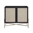 thumbnail image 2 of Boho Bar Cabinet  Iron Gold Leg  2 Rattan Accent  Door Sideboard  - Nero Black, 2 of 6