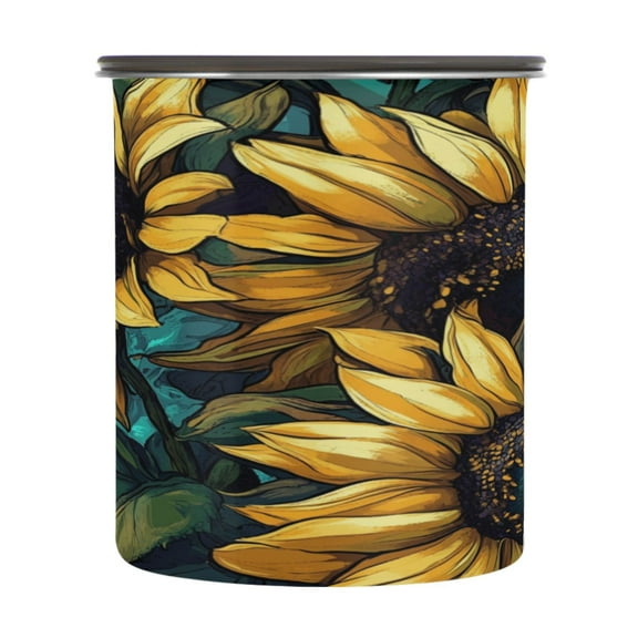 Wobogo Sunflower Graffiti Art Food Storage Jars 304 Food Grade Stainless Steel Canisters With Vacuum Airtight Lids for Coffee Snacks Nuts Cereal 900ML