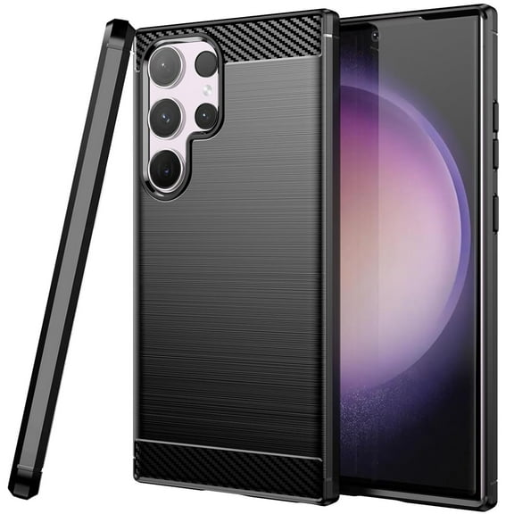 CoverON For Samsung Galaxy S24 Ultra Phone Case, Slim Lightweight TPU Minimal Cover Carbon Fiber, Black