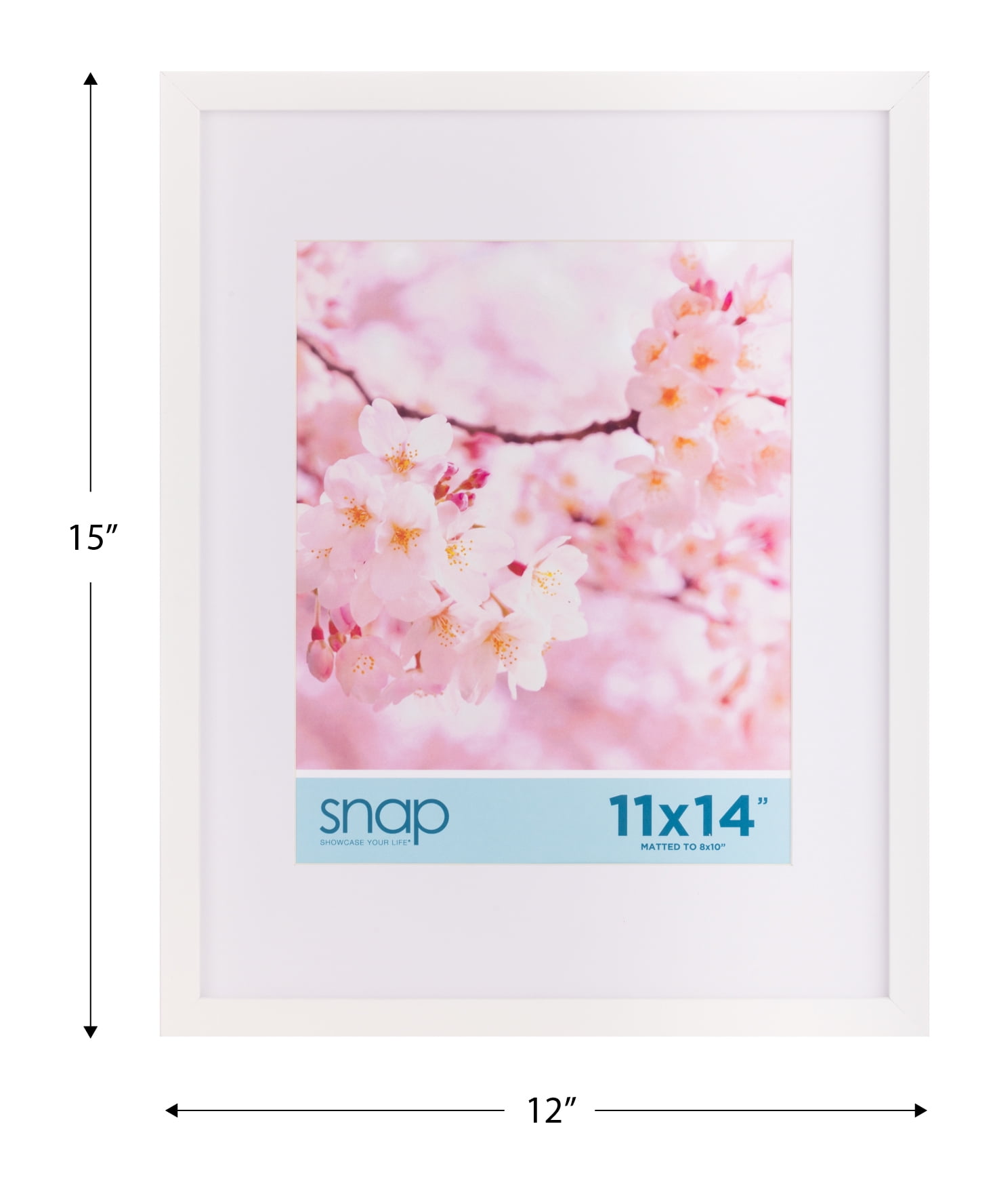 Snap 11"x14" White Wall Picture Frame - Single White Mat - Matted for 8"x10" Image - Rectangular White Poster Frame