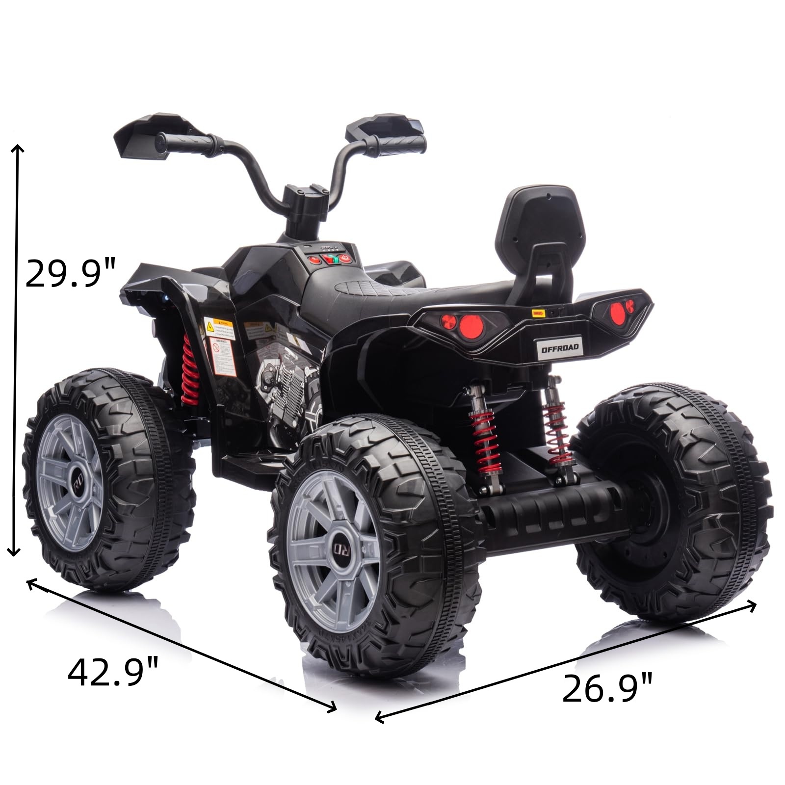 24 Volt Kids ATV Ride-On, Electric Dual 4 Wheeler with Leather 2-Seater, Ride on Toys for Big Kids with LED Lights, Music, High Low Speed, Black