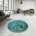 thumbnail image 4 of Ahgly Company Tapis d'Intérieur Ronds de Style Transitionnel Lavables à la Machine, Vert Turquoise, 6 Pieds Rond, 4 of 7