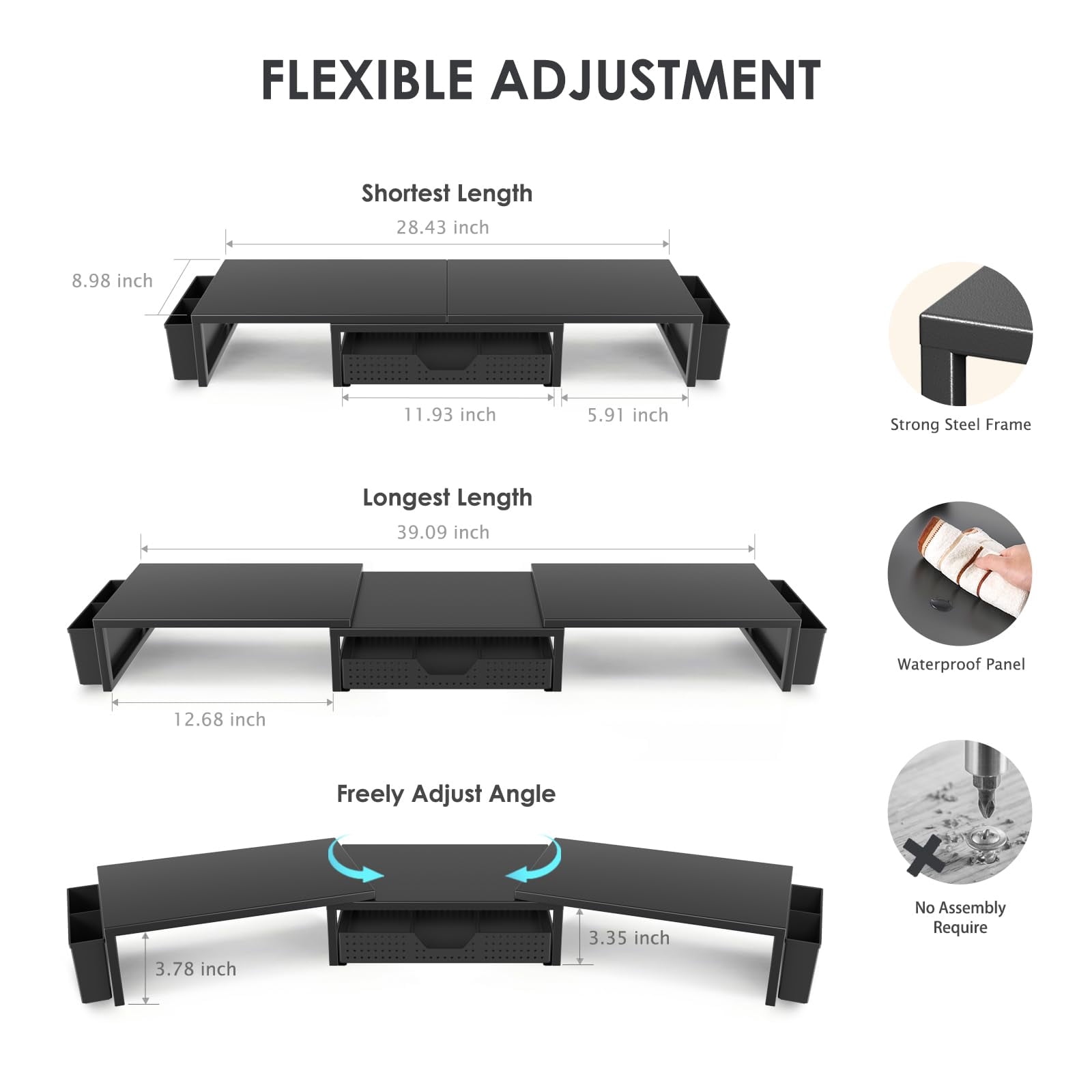 Desk Organizers And Accessories  Dual Monitor Stand Riser With Drawer 2 Pen Holders Shelf Metal Computer Racks For Office Workspace Desktop Organization (black Metal)