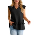 thumbnail image 4 of QUNYINEY Summer Women's Tank Tops Black Ruffle Tops Sleeveless V Neck Stretch Slim Fit Women Shirts, 4 of 8