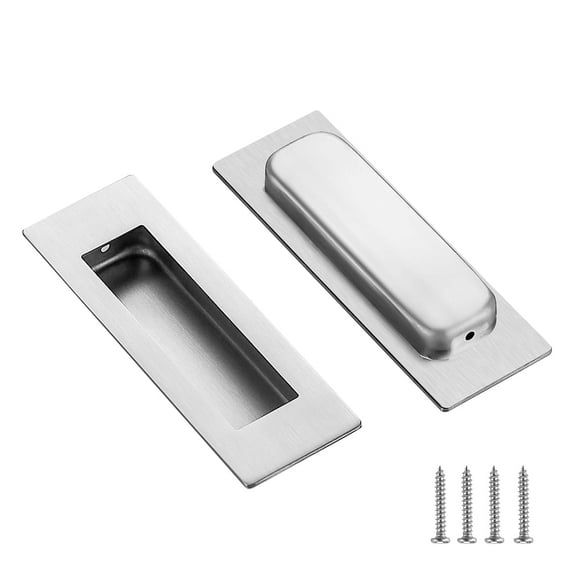 2 Pack Brushed Nickel Sliding Closet Door Handles Silver Flush Pulls Finger Pulls for Sliding Barn Door Cabinet Pulls