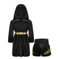 thumbnail image 2 of Hansber Kids Boys 2 Pcs Boxer Costume Outfits Metallic Long Hooded Robe with Satin Boxer Shorts Set A Black 6, 2 of 5