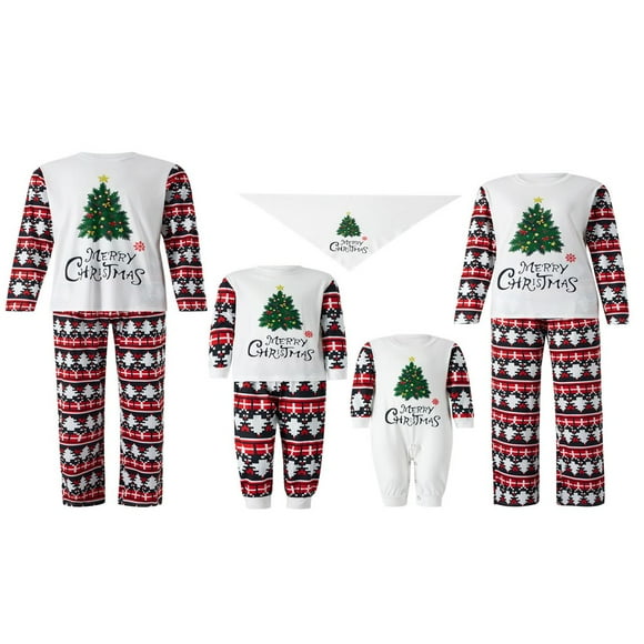 MesaSe Pyjamas de Noël pour Famille Automne Hauts à Manches Longues + Pantalons / Barboteuse / Vêtements pour Animaux Lettre Arbre Version Ample Fête