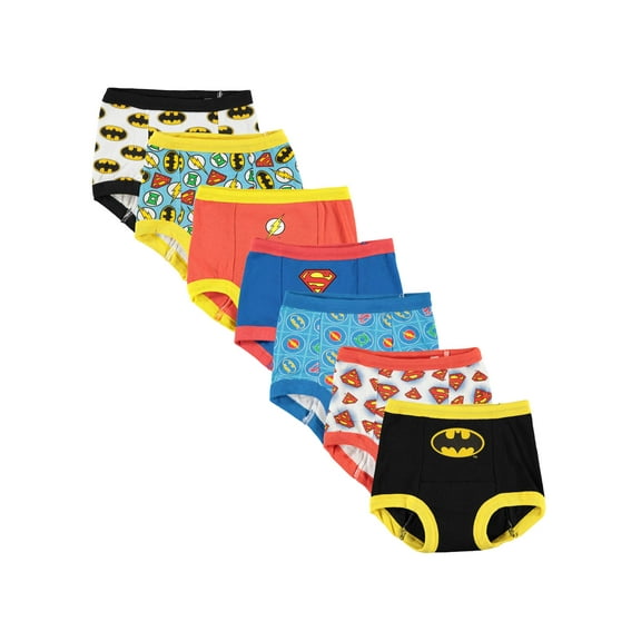 DC Comics Boys' Toddler Superman, Batman and More 7-Pack Training Pants 2T, 3T, 4T, Justice League