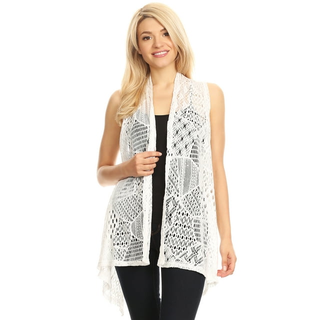 Cardigan Sans Manches Ouvert devant en Crochet pour Femmes