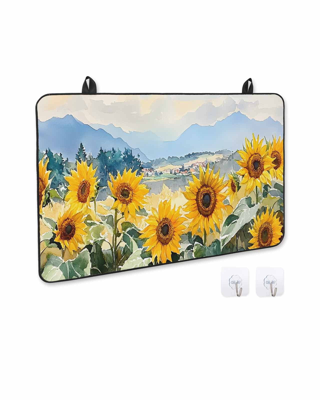 nqOlkjepod Large Induction Cooktop Protector Mat 24"x21", Sunflower Summer Stove Top Covers for Electric Stove, Farmhouse Field Vintage Flowers Stove Burner Cover Mats, Glass Top Stove Cover