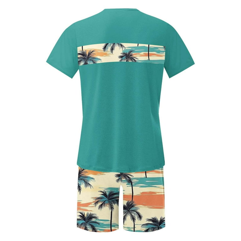 Mens Summer Clothes Drawstring Shorts Co Ord Sets Shirt And T-Shirt Men's T-Shirts Men 2 Piece Short Set Outfits Sportswear Beach Holiday Tennis
