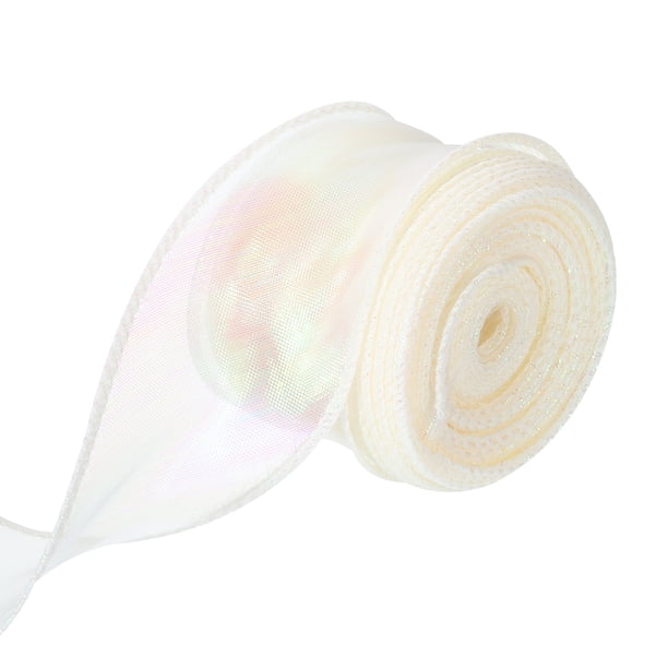 Cinta de Organza Transparente Uxcell de 1 1/2 pulgadas y 10 yardas, Brillante Chiffon Tulle para Envolver Regalos, Ramo Floral, Boda, Blanco Crema 1.5" x 10 Yard