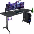 thumbnail image 1 of Gymax Gaming Desk 62.5'' T-Shape Height Adjustable w/ Mouse Pad Handle Rack Cup Holder, 1 of 10