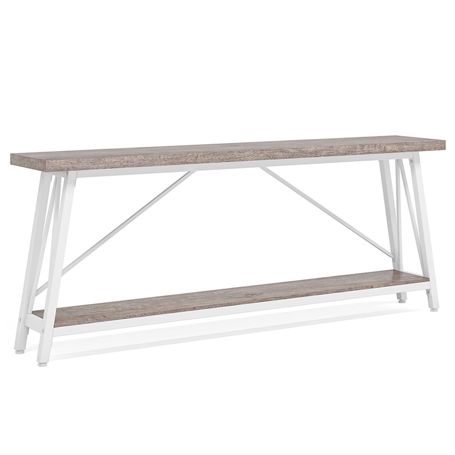Demi Bonn 70.9" Console Table, Rustic Vintage Narrow Sofa Table for Entryway, Living Room, Hallway, Gray & White