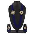 thumbnail image 3 of Efulgenz Indian Jewelry Bridal Set Kundan Crystal Faux Pearl Multi Layered Strand Beaded Pendant Necklace Dangle Earrings Bollywood Jewelry Set, Blue, 3 of 5