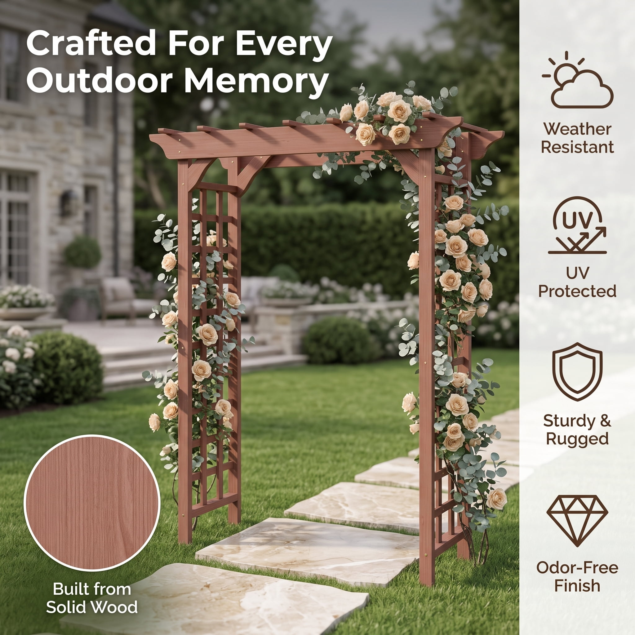 Wooden Garden Arbor with Lattice Trellis Pergola Top Outdoor Wedding Backdrop Plant Climbing Support