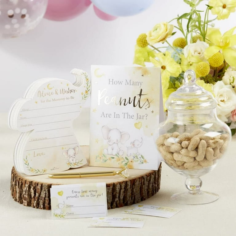 Kate Aspen Elephant Baby Shower Guest Book Alternative with 30 Wooden Pieces Advice Card with Tent Card Decor Gifts for Baby Shower Baby Event