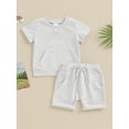 thumbnail image 2 of Qtinghua Infant Toddler Baby Girl Boy Summer Clothes Short Sleeve Embroidery T-shirt Tops with Shorts Outfits Light Gray 0-6 Months, 2 of 9