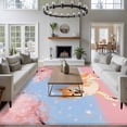 thumbnail image 3 of 8'x10' Area Rugs, Pink Dog Indoor Outdoor Area Rug for Living Room Bedroom, Spring Cherry Blossoms Botanical Blue Sky Washable Bathroom Rugs Kitchen Floor Carpet Mats Home Decor Aesthetic, 3 of 8