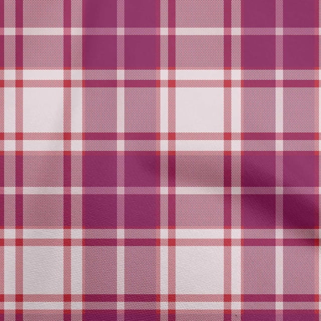 oneOone Polyester Spandex Dark Magenta Fabric Check Plaid Sewing Material Print Fabric By The Yard 56 Inch Wide