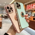 thumbnail image 3 of Dteck Case for iPhone 12 Pro with Ring Holder, Luxury Shiny Electroplated Plating Rose Gold Edge 360° Rotatable Magnetic Stand Cover, Soft Rubber Protective Phone Case for iPhone 12 Pro,Mint, 3 of 7