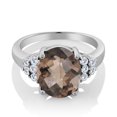thumbnail image 2 of Gem Stone King 925 Sterling Silver Ring Oval Checkerboard Brown Smoky Quartz and Moissanite (5.18 Cttw, Size 7), 2 of 4