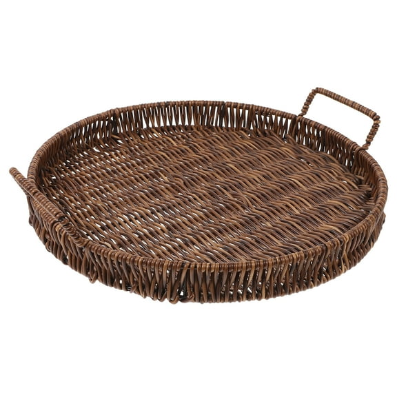 Pp Imitation Rattan Round Decorative Coffee Table Tray Woven Basket Fruit Plate Storage Wicker Bar for