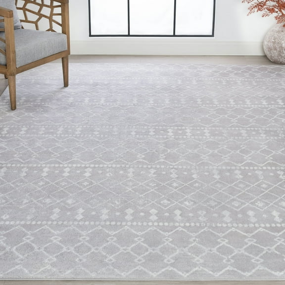 Contemporary 5x7 Area Rug (5'3'' x 7'3'') Geometric Gray Living Room Easy to Clean
