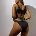 thumbnail image 4 of Trajes de baño Amzcrzy Tankini para mujer, trajes de baño, trajes de baño, bikini, moda, cómodo bikini estampado, traje de baño de color liso para mujer, conjuntos de bikinis negros, M, 4 of 9