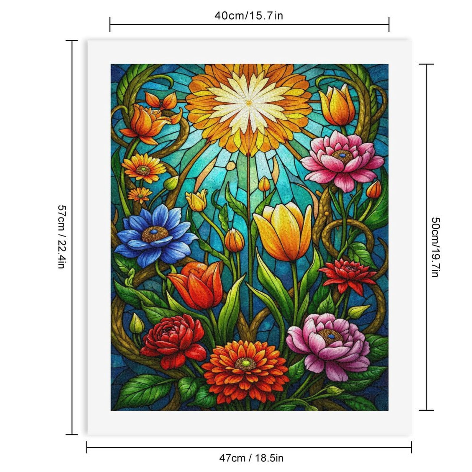 Paint By Numbers Kit for Adults Beginner - DIY Colorful Floral Stained Glass Art Canvas Painting Kits for Adults, Frameless Paint By Number for Adults for Home Wall Decor 16x20 Inch