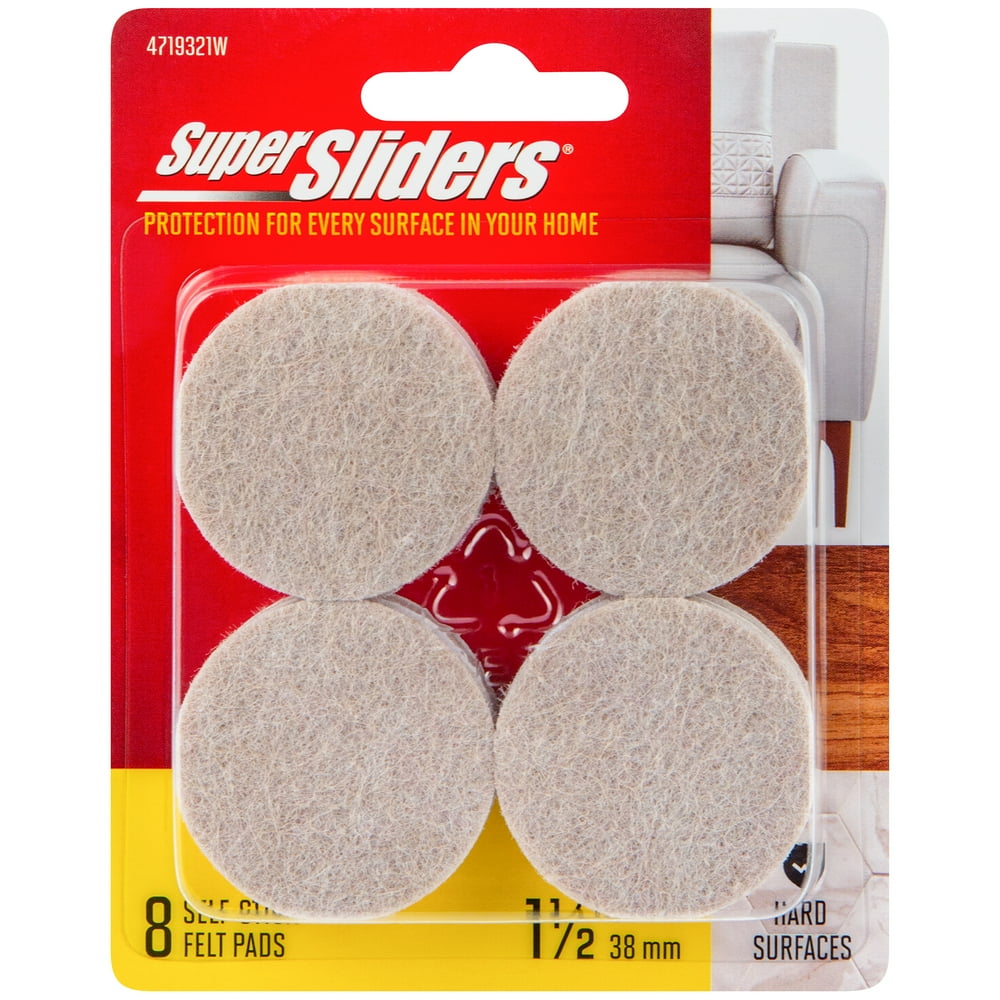 Super Sliders 1 1/2" Round Self Stick Felt Furniture Pads for Hardwood