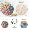 thumbnail image 4 of Yayeee 6 PCS Drink Coasters with Holder Set Woven Absorbent Round Tabletop Hot Pad, Light Colorful Circles, 4 of 7