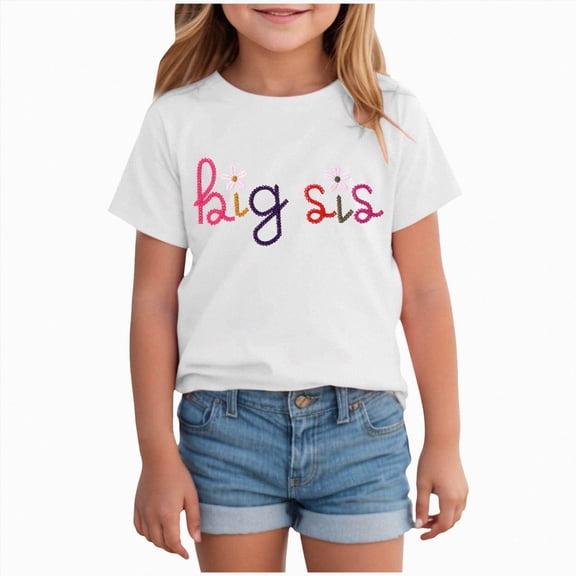 Xudanell Big Sister Shirts Toddler Baby Girl Embroidered Promoted to Big Sis Announcement T-Shirt Short Sleeve Tee Tops (White, 9-10 Years)