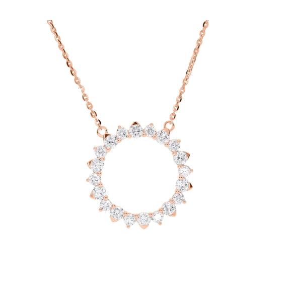 KEEVA JEWELS 1.75 Carat E-F/VVS-VS Round Moissanite Sunshine Necklace for Women 17 inch Length, Rose Gold Plated Silver
