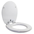 thumbnail image 2 of Round Toilet Seat Slow Close White Wood - 16.5 Inch Bowl Fit - Chromed Hinges - Durable & Easy Install Bathroom Toilet Seat, 2 of 5