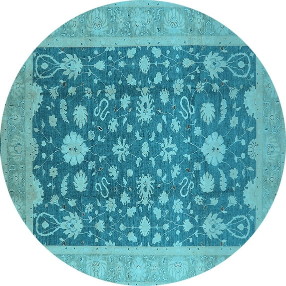 Ahgly Company Indoor Round Oriental Light Blue Industrial Area Rugs, 4' Round