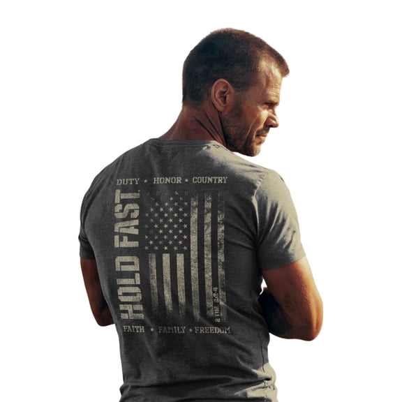 HOLD FAST Mens Short Sleeve Casual T-Shirt, Duty & Honor, Dark Heather, SM